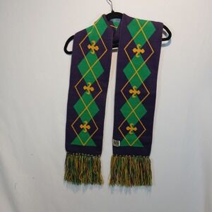 American Crown Mardi Gras Scarf Argyle Fluer De Lis New Olreans knit party warm